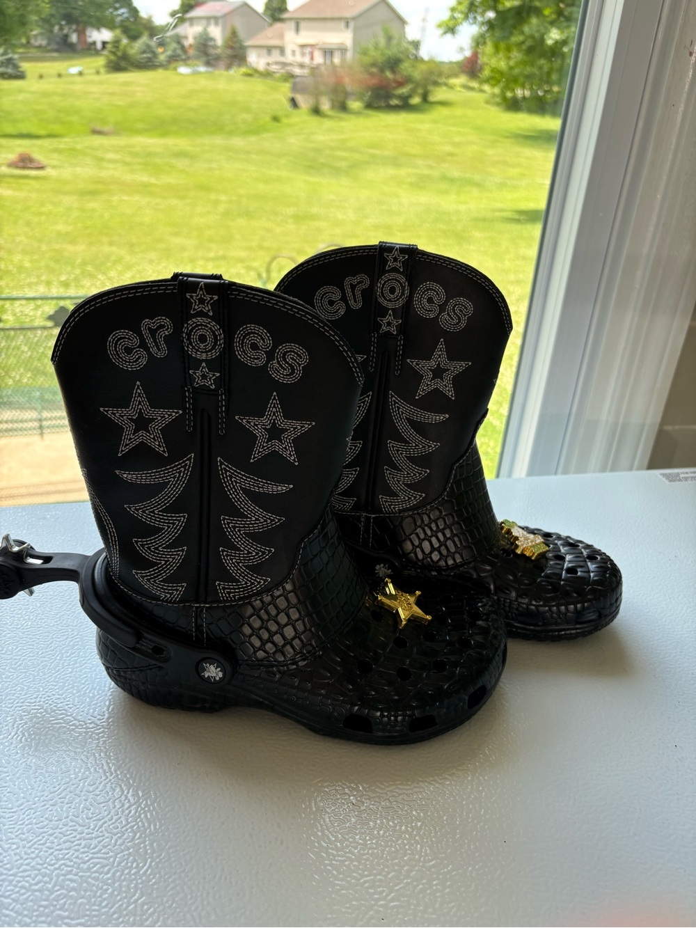 CROCS Black Western Boot Clog with Gold Star Charm